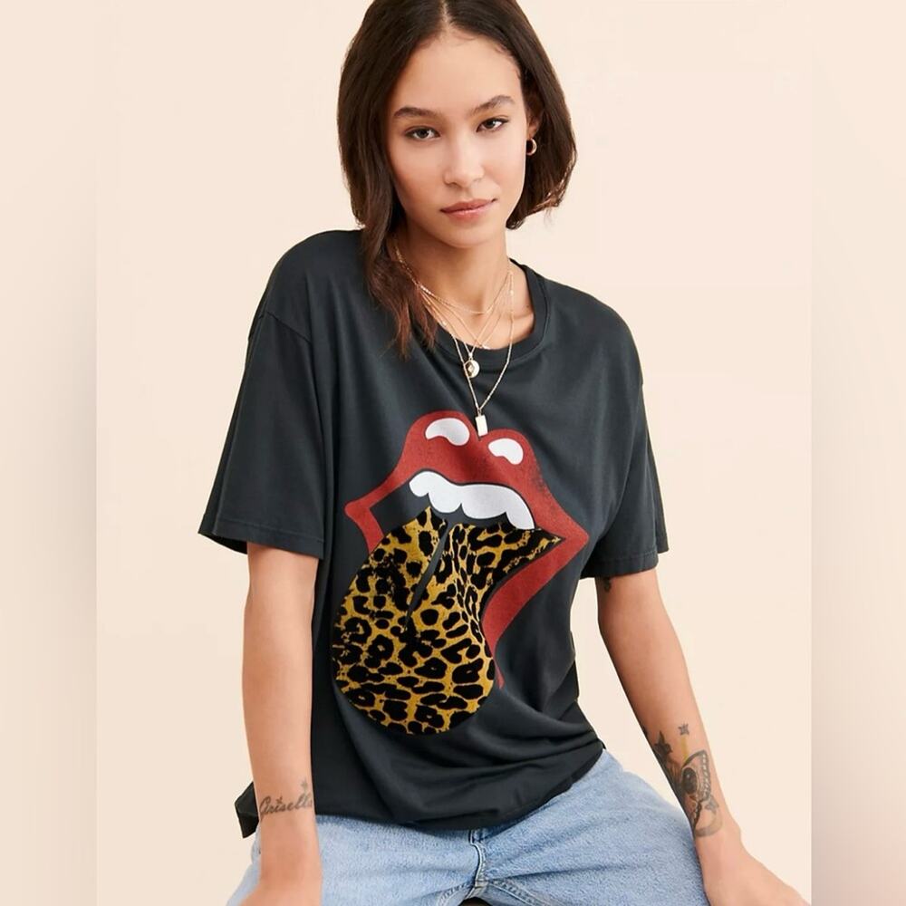 Daydreamer Rolling Stones Flocked Leopard Tongue Tee Size XS
